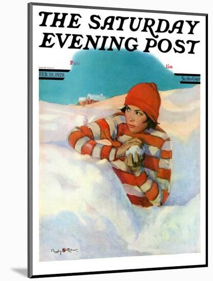 "Snowball Fight," Saturday Evening Post Cover, February 18, 1928-Penrhyn Stanlaws-Mounted Giclee Print