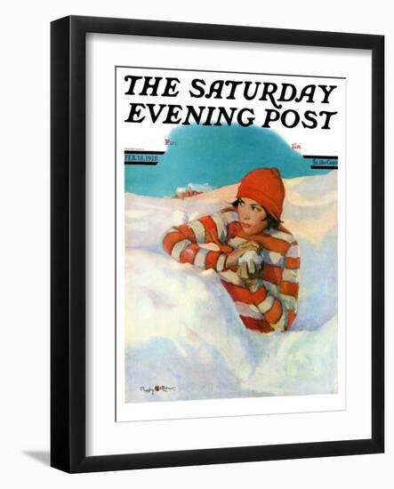 "Snowball Fight," Saturday Evening Post Cover, February 18, 1928-Penrhyn Stanlaws-Framed Giclee Print