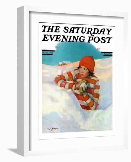 "Snowball Fight," Saturday Evening Post Cover, February 18, 1928-Penrhyn Stanlaws-Framed Giclee Print