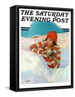 "Snowball Fight," Saturday Evening Post Cover, February 18, 1928-Penrhyn Stanlaws-Framed Stretched Canvas