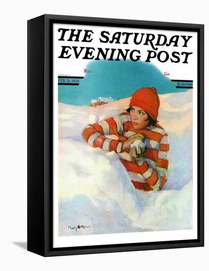 "Snowball Fight," Saturday Evening Post Cover, February 18, 1928-Penrhyn Stanlaws-Framed Stretched Canvas