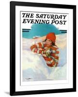 "Snowball Fight," Saturday Evening Post Cover, February 18, 1928-Penrhyn Stanlaws-Framed Giclee Print