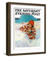 "Snowball Fight," Saturday Evening Post Cover, February 18, 1928-Penrhyn Stanlaws-Framed Premium Giclee Print