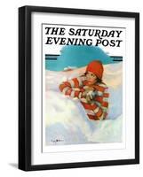 "Snowball Fight," Saturday Evening Post Cover, February 18, 1928-Penrhyn Stanlaws-Framed Premium Giclee Print