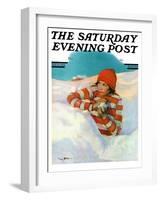 "Snowball Fight," Saturday Evening Post Cover, February 18, 1928-Penrhyn Stanlaws-Framed Premium Giclee Print