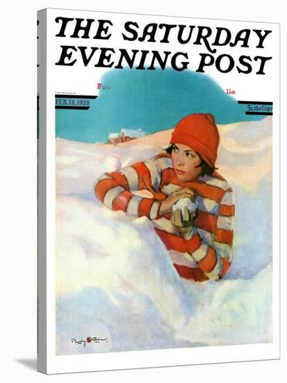 "Snowball Fight," Saturday Evening Post Cover, February 18, 1928-Penrhyn Stanlaws-Stretched Canvas