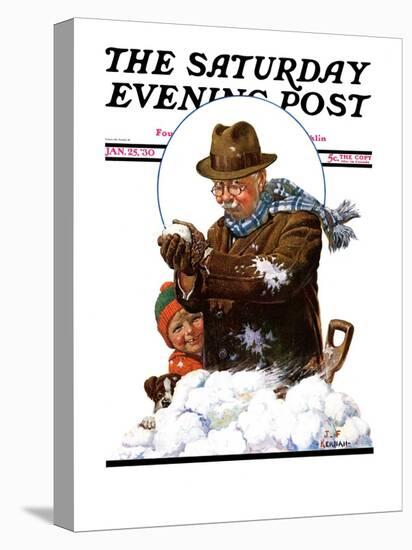 "Snowball Fight," Saturday Evening Post Cover, January 25, 1930-J.F. Kernan-Stretched Canvas