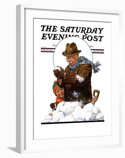 "Snowball Fight," Saturday Evening Post Cover, January 25, 1930-J.F. Kernan-Framed Giclee Print