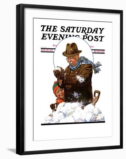 "Snowball Fight," Saturday Evening Post Cover, January 25, 1930-J.F. Kernan-Framed Giclee Print