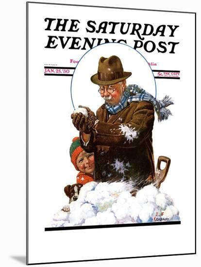 "Snowball Fight," Saturday Evening Post Cover, January 25, 1930-J.F. Kernan-Mounted Giclee Print