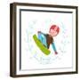 Snowboard Funky Free Rider Jumping Colorful Cartoon for Kids. Cute Snowboarder Doing Winter Exercis-Popmarleo-Framed Art Print