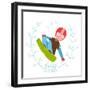 Snowboard Funky Free Rider Jumping Colorful Cartoon for Kids. Cute Snowboarder Doing Winter Exercis-Popmarleo-Framed Art Print