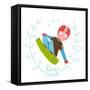 Snowboard Funky Free Rider Jumping Colorful Cartoon for Kids. Cute Snowboarder Doing Winter Exercis-Popmarleo-Framed Stretched Canvas