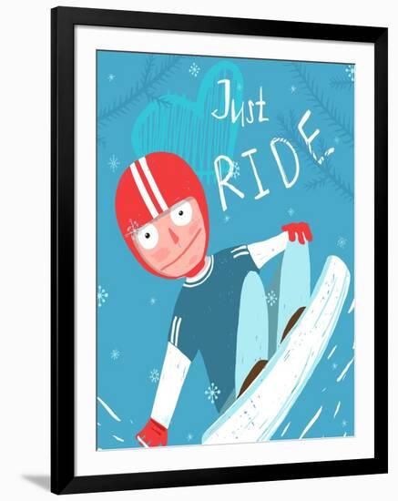 Snowboard Funny Free Rider in Helmet Jump Fun Poster Design . Funky Snowboarding Free Rider Extreme-Popmarleo-Framed Art Print