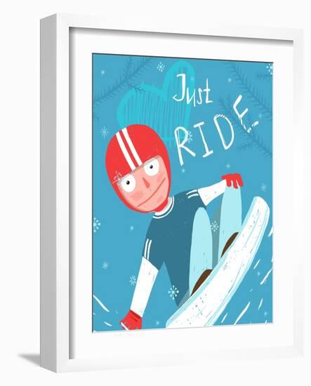 Snowboard Funny Free Rider in Helmet Jump Fun Poster Design . Funky Snowboarding Free Rider Extreme-Popmarleo-Framed Art Print