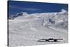 Snowboard in Snow on Ski Slope at Sun Windy Evening-BSANI-Stretched Canvas