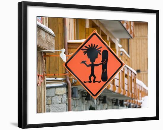 Snowboard Shop Sign, Courchevel 1850, French Alps, Savoie, France-Walter Bibikow-Framed Photographic Print