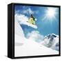 Snowboarder At Jump Inhigh Mountains At Sunny Day-dellm60-Framed Stretched Canvas