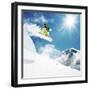 Snowboarder At Jump Inhigh Mountains At Sunny Day-dellm60-Framed Premium Photographic Print