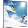 Snowboarder At Jump Inhigh Mountains At Sunny Day-dellm60-Mounted Photographic Print