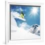 Snowboarder At Jump Inhigh Mountains At Sunny Day-dellm60-Framed Photographic Print