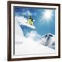 Snowboarder At Jump Inhigh Mountains At Sunny Day-dellm60-Framed Photographic Print