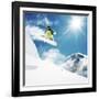 Snowboarder At Jump Inhigh Mountains At Sunny Day-dellm60-Framed Photographic Print