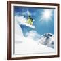 Snowboarder at Jump Inhigh Mountains at Sunny Day.-IM_photo-Framed Photographic Print