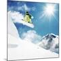 Snowboarder at Jump Inhigh Mountains at Sunny Day.-IM_photo-Mounted Photographic Print