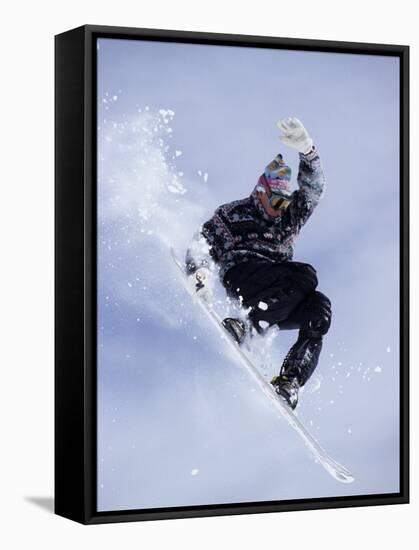 Snowboarder Flying Throught the Air-null-Framed Stretched Canvas