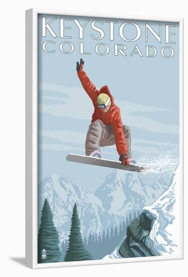 Snowboarder Jumping - Keystone, Colorado, c.2008-Lantern Press-Framed Art Print