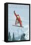 Snowboarder Jumping - Lake Tahoe, California-Lantern Press-Framed Stretched Canvas