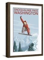 Snowboarder Jumping - Snoqualmie Pass, Washington-Lantern Press-Framed Art Print