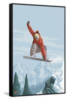 Snowboarder Jumping-Lantern Press-Framed Stretched Canvas