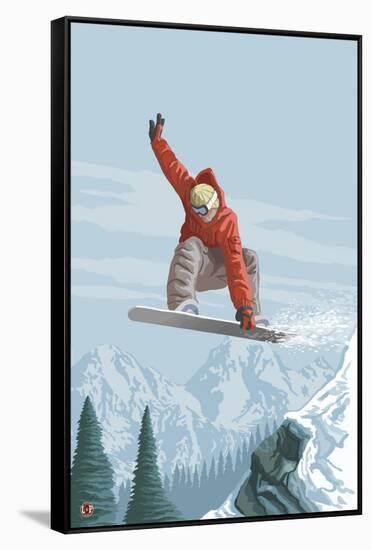 Snowboarder Jumping-Lantern Press-Framed Stretched Canvas