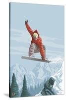 Snowboarder Jumping-Lantern Press-Stretched Canvas