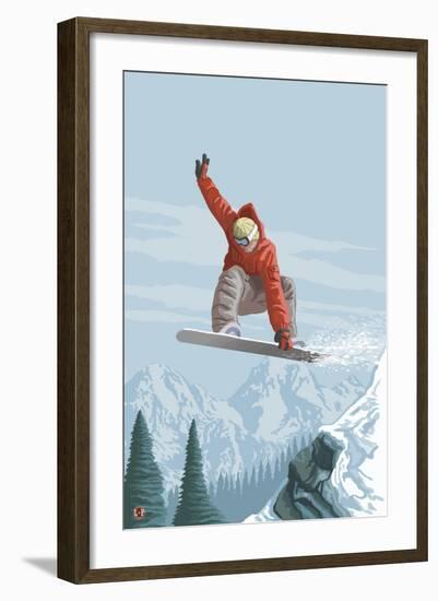 Snowboarder Jumping-Lantern Press-Framed Art Print