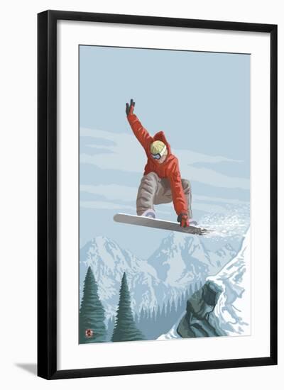 Snowboarder Jumping-Lantern Press-Framed Art Print