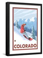 Snowboarder Scene - Colorado-Lantern Press-Framed Art Print