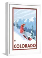 Snowboarder Scene - Colorado-Lantern Press-Framed Art Print