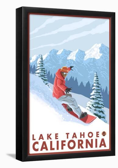 Snowboarder Scene, Lake Tahoe, California-null-Framed Poster