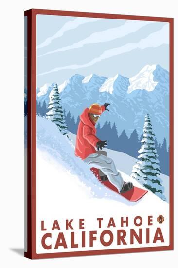 Snowboarder Scene, Lake Tahoe, California-Lantern Press-Stretched Canvas