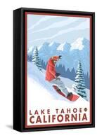 Snowboarder Scene, Lake Tahoe, California-Lantern Press-Framed Stretched Canvas