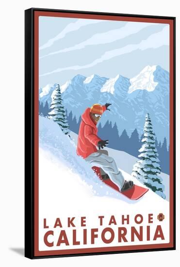 Snowboarder Scene, Lake Tahoe, California-Lantern Press-Framed Stretched Canvas