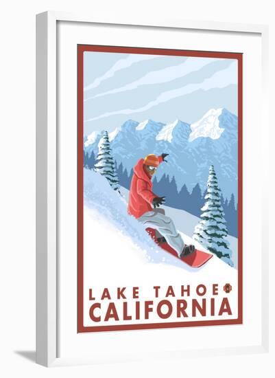 Snowboarder Scene, Lake Tahoe, California-Lantern Press-Framed Art Print