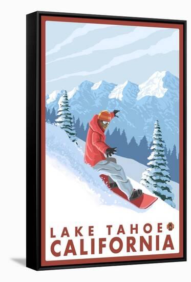 Snowboarder Scene, Lake Tahoe, California-Lantern Press-Framed Stretched Canvas