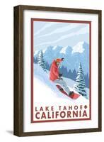 Snowboarder Scene, Lake Tahoe, California-Lantern Press-Framed Art Print