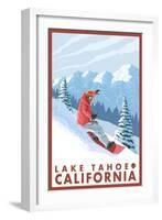 Snowboarder Scene, Lake Tahoe, California-Lantern Press-Framed Art Print