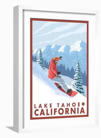 Snowboarder Scene, Lake Tahoe, California-Lantern Press-Framed Art Print