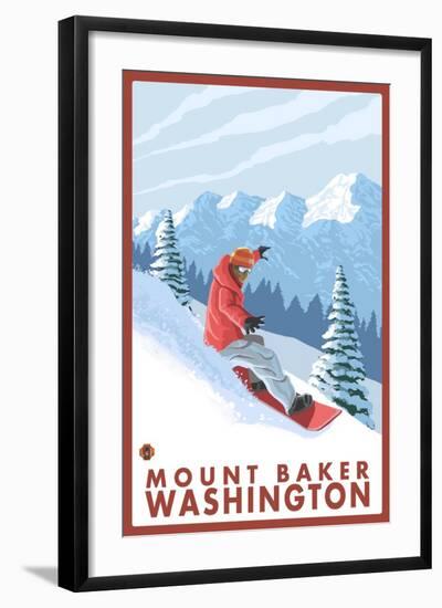 Snowboarder Scene, Mount Baker, Washington-Lantern Press-Framed Art Print